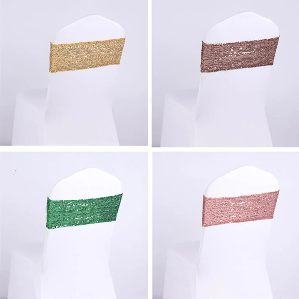 

12Pcs Chair Cover Straps Elastic Ribbon Seat Bands Wedding Engagement Back Decoration Chair Ribbon Sequins Sequins Strap