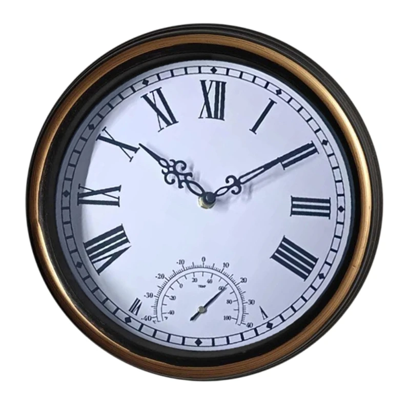 

12inch Waterproof Clock with Thermometer Digital Display Ornament Wall Clock Dropship