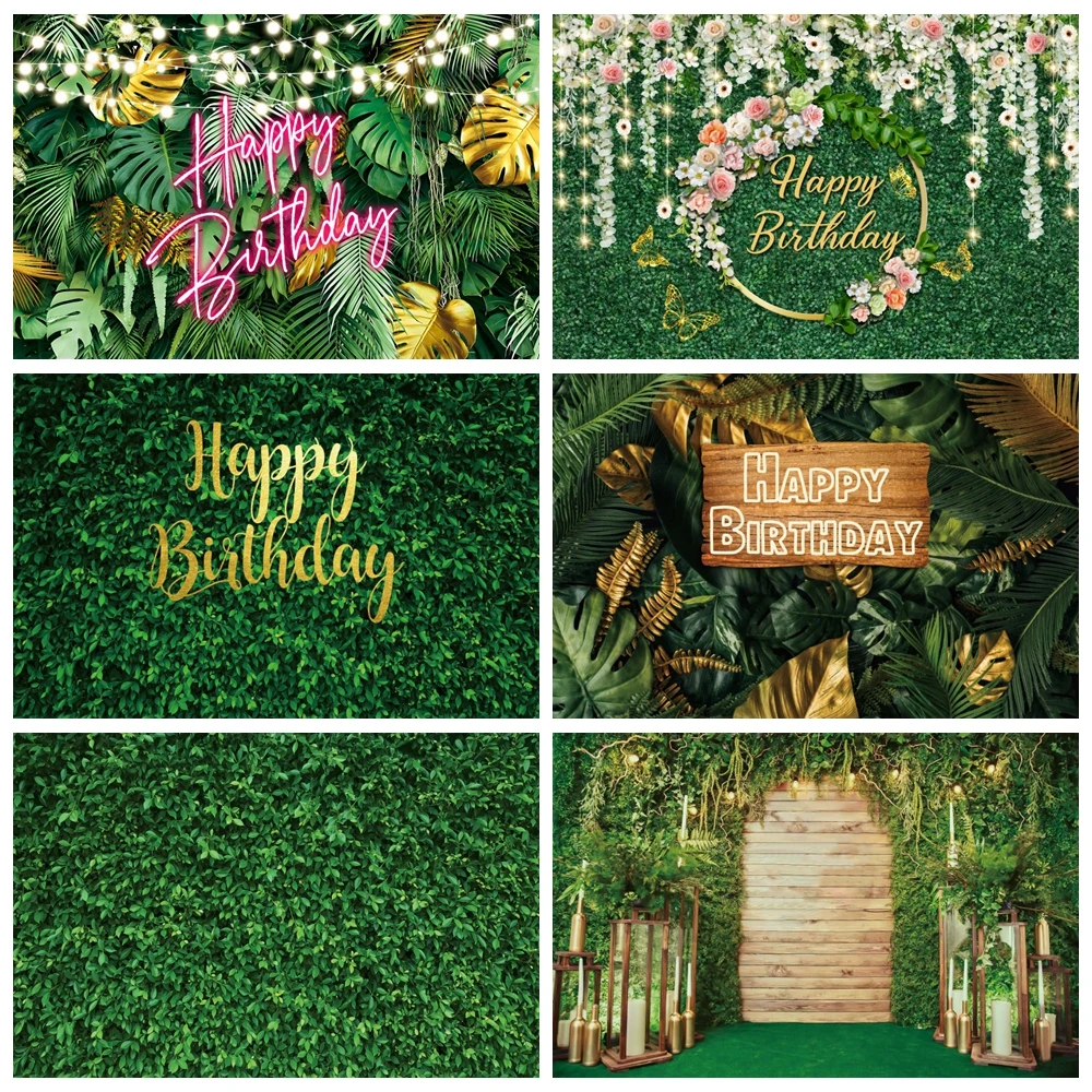 

Tropical Jungle Safari Birthday Party Green Leaves Photocall Baby Shower Backdrop Wedding Scene Photography Backgrounds Custom