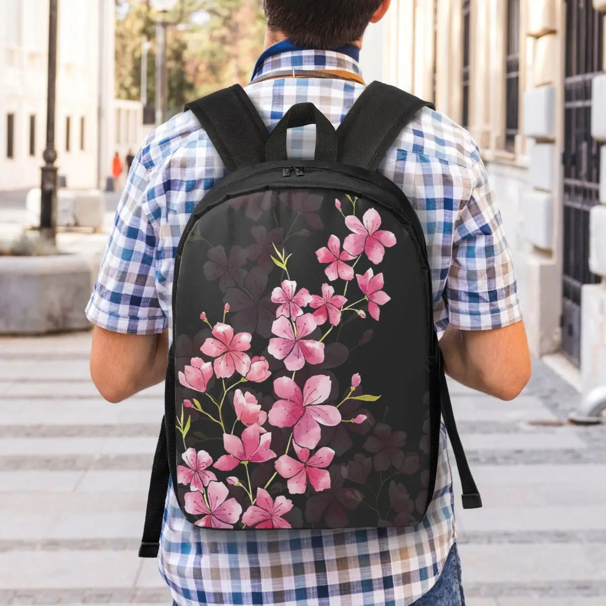 أزهار الكرز على حقائب الظهر امرأة سوداء بنين بنات حقيبة الكتب الطلاب الحقائب المدرسية المحمولة حقيبة الكمبيوتر المحمول حقيبة الكتف