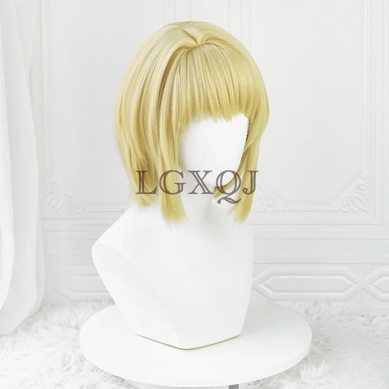 Neue Anime Kurapika Kurta Cosplay Perücke 34cm goldene Kurapika Perücken hitze beständige Haare Anime Perücke Ringe Ohrringe Requisiten