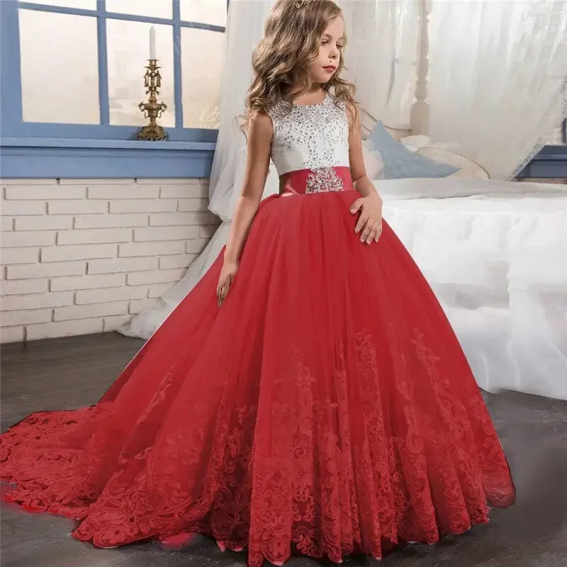 Elegant kids dresses for girls junior Ager girl bridesmaid flower girls dress children wedding birthday party princess dress