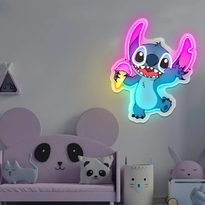 Anime Stitch with Ice Cream Neon Light Sign LED Adjustable Brightness USB-Powered for Bedroom Game Room Decor Birthday Gifts