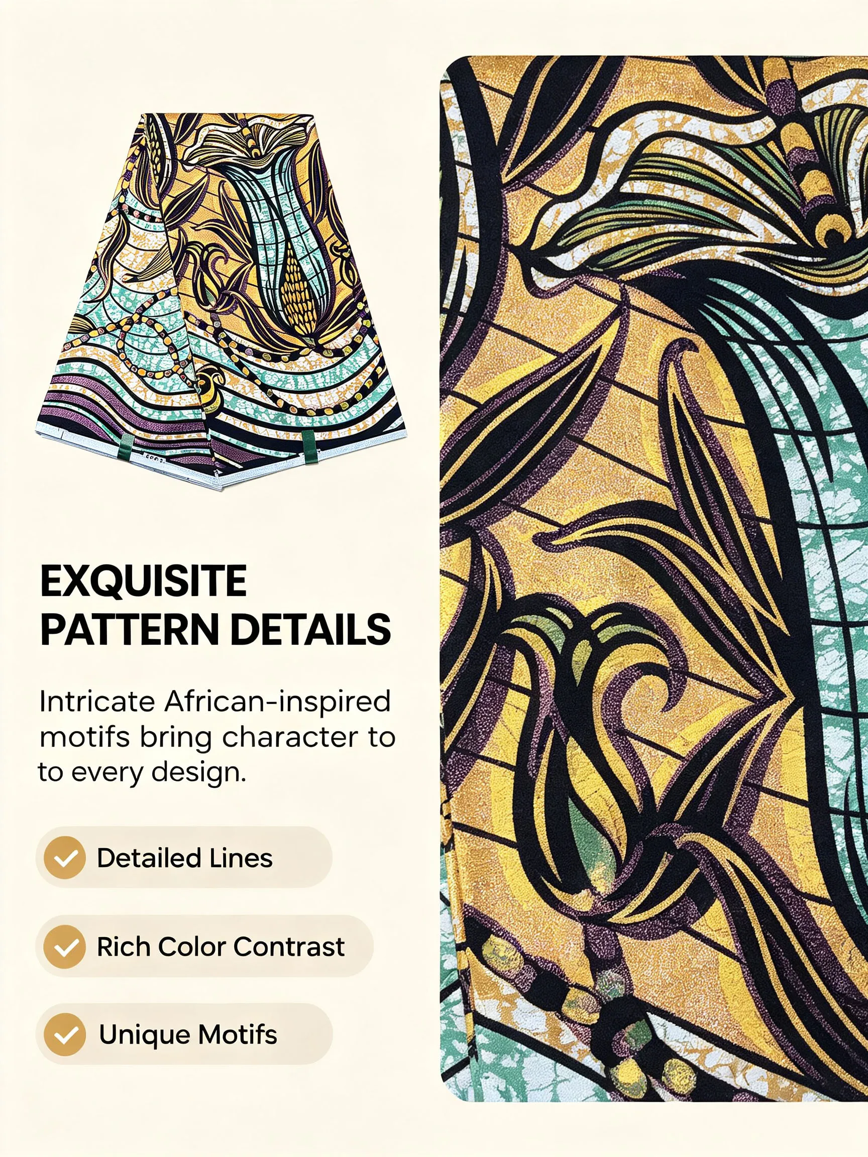 African Golden Wax Ankara Fabric Glitter Corn Pattern Batik Cloth 6 Yards Cotton Material For Nigerian Women Dress Sewing Pagne view 4