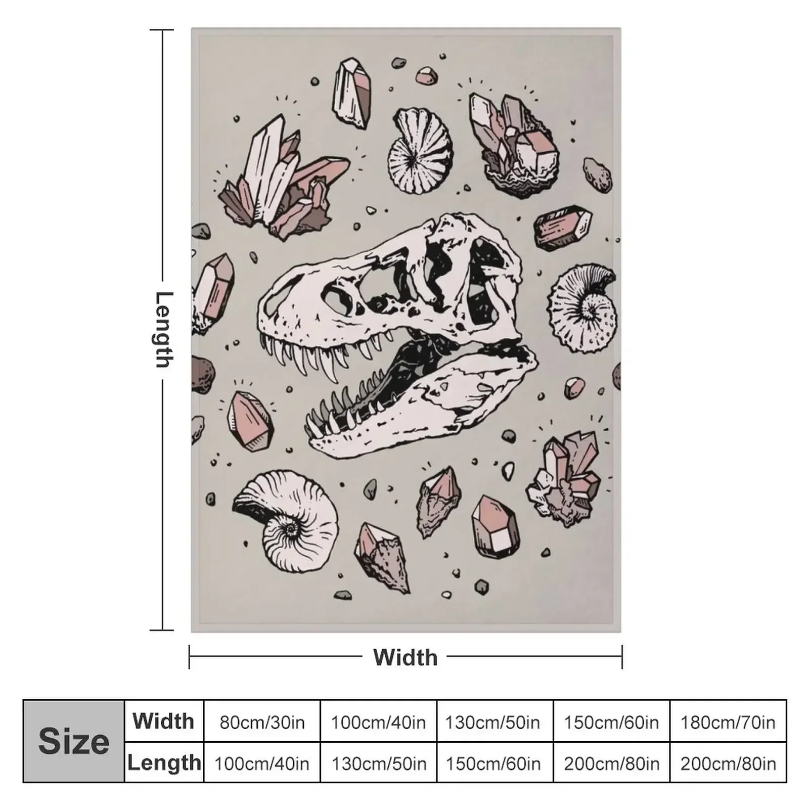 Geo-rex Vortex | Rose Quartz | Dinosaur Skull Fossil Art Throw Blanket couch cozy soft plush fuzzy picnic outdoor blanket