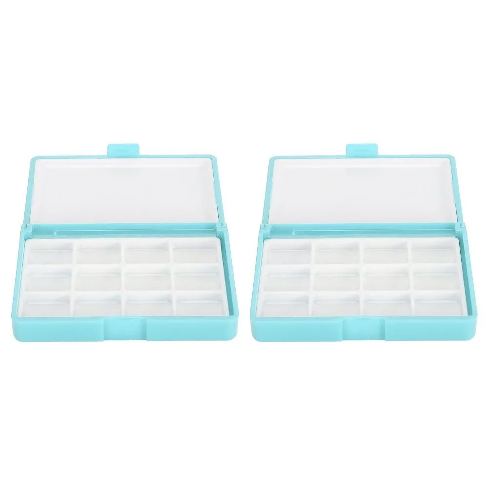 2PCS 12/24 Grids Watercolor Box Plastic Embossed Surface Paint Box Portable Red/Blue Painting Pigment Box