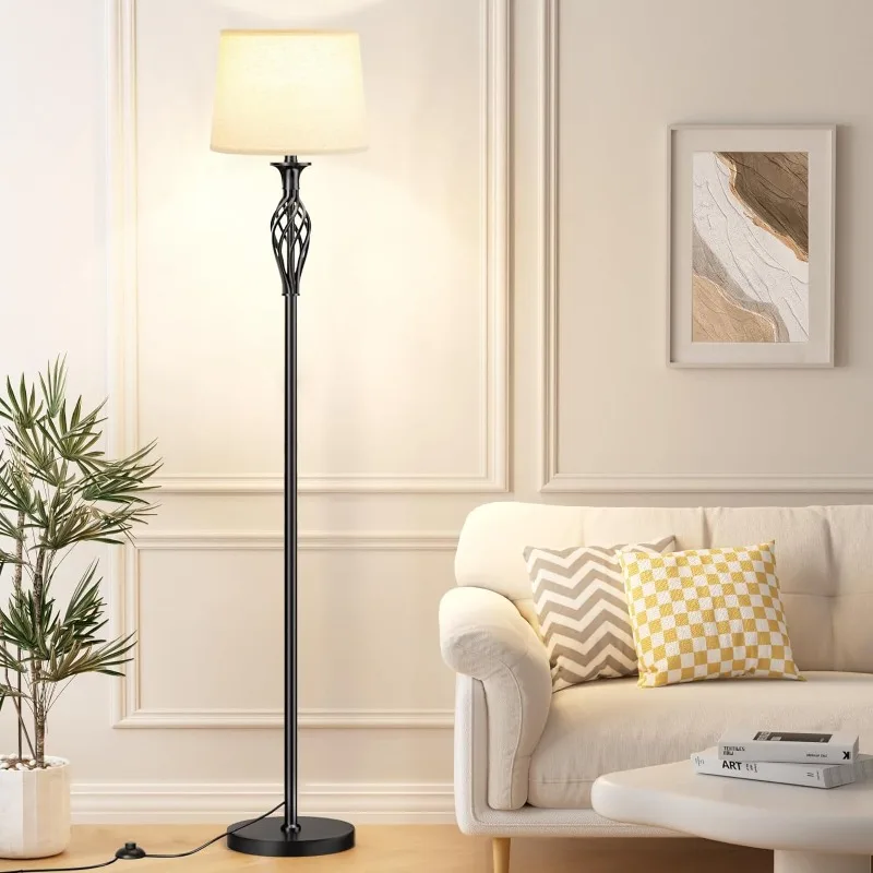 Floor Lamps for Living Room - 3 Color Temperature Vintage Standing Lamp, Farmhouse Black Floor Lamp with Light Beige Shade