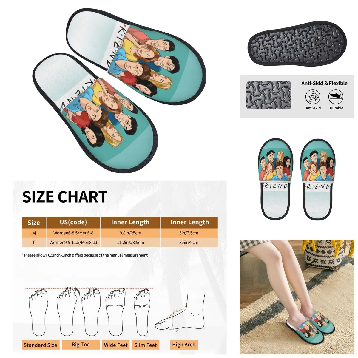 Colorful Pair Best Friends TV Show Men Women Furry slippers,Warm pantoufle homme Home slippers