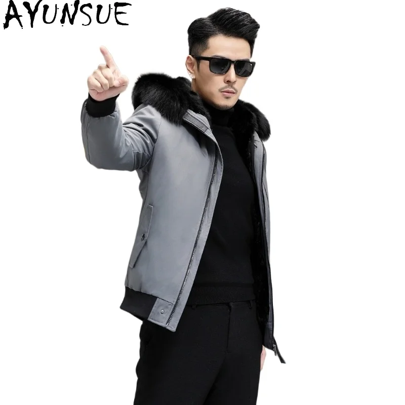 

Мужская зимняя парка AYUNSUE из натурального меха с отстегивающейся подкладкой из меха норки, теплая куртка из натурального меха с воротником из лисы