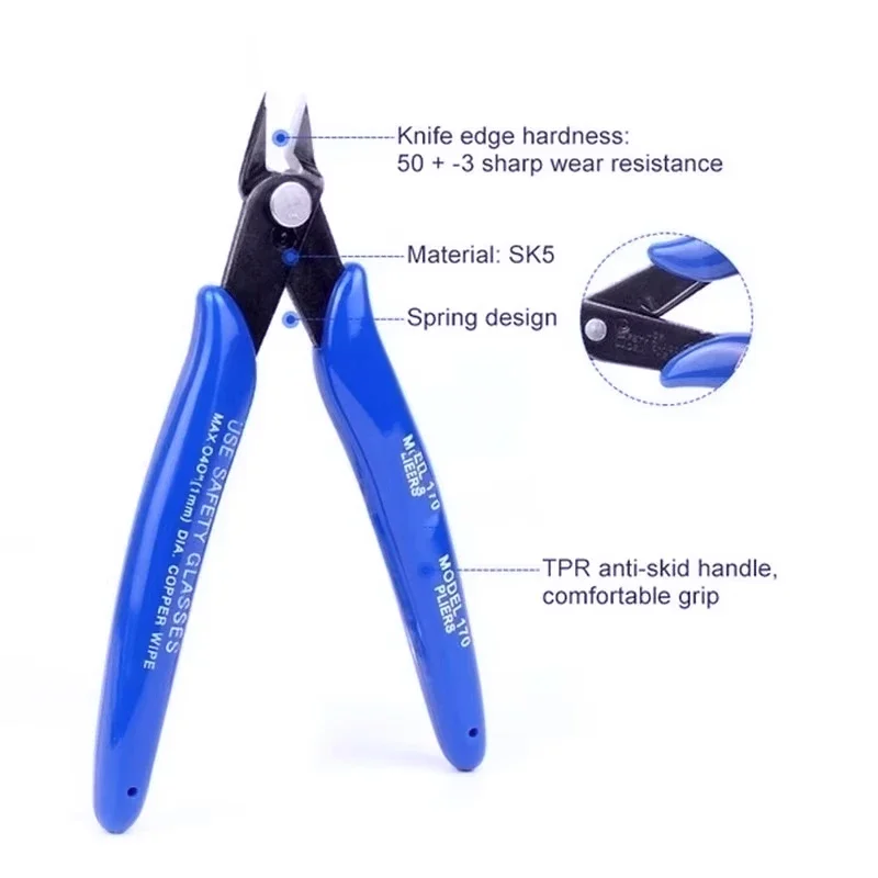 PLATO 170 Tagliafili Pinza diagonale elettronica fai-da-te Tronchesi per cavi a taglio laterale Pinza rossa blu Mini cesoie a mano Pinza a filo