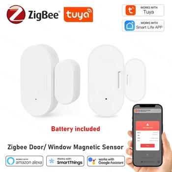 Tuya Zigbee 문짝 센서 창문 침입 센서, 보안 도난 문짝 센서 알람, 스마트 라이프, 마그네틱 문짝 센서, 알렉사 구글 홈