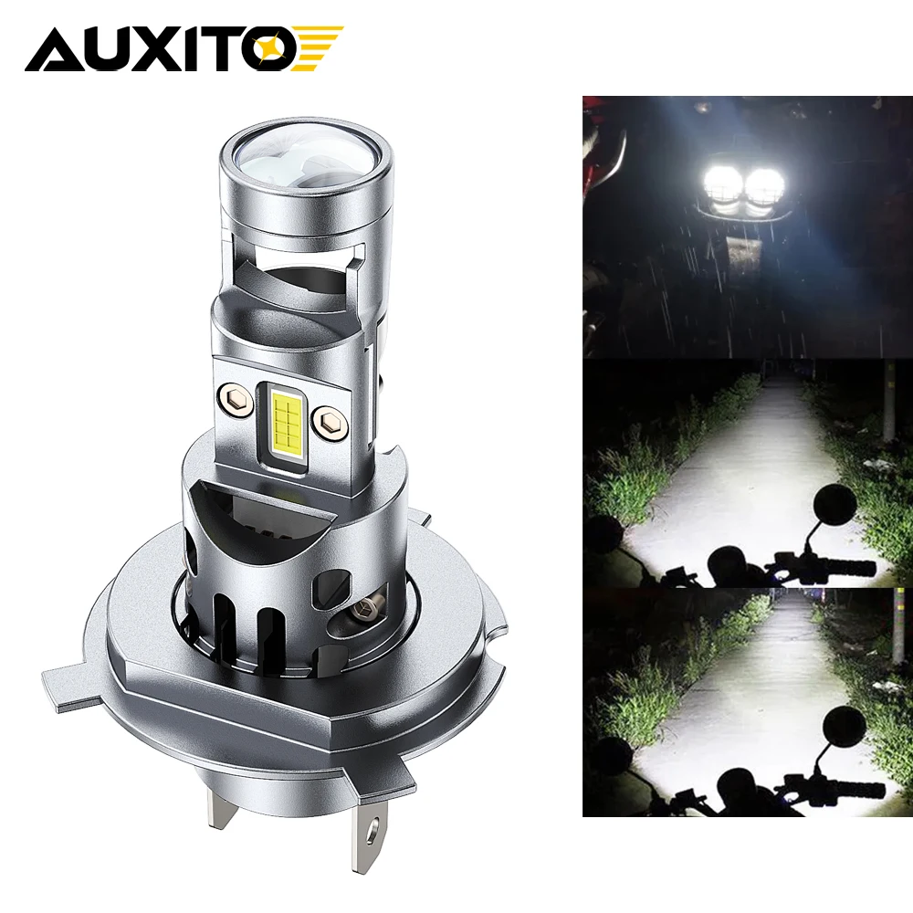 1Pcs H4 LED Motorcycle Light Bulb LED Fisheye Lens White 7035 CSP Chip H4 LED Motorbike Headlight Scooter Lamp With Canbus Turbo