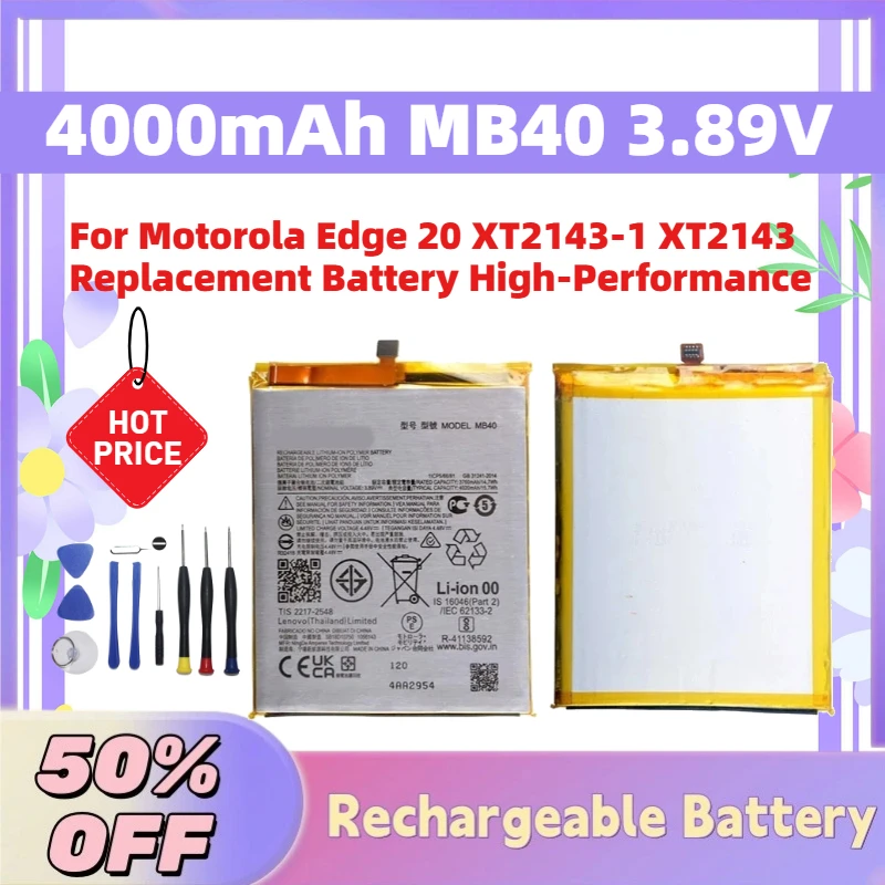 

4000mAh MB40 3.89V New In Stock Mobile Phone Battery for Motorola Edge 20 XT2143-1 XT2143 Replacement Battery High-Performance