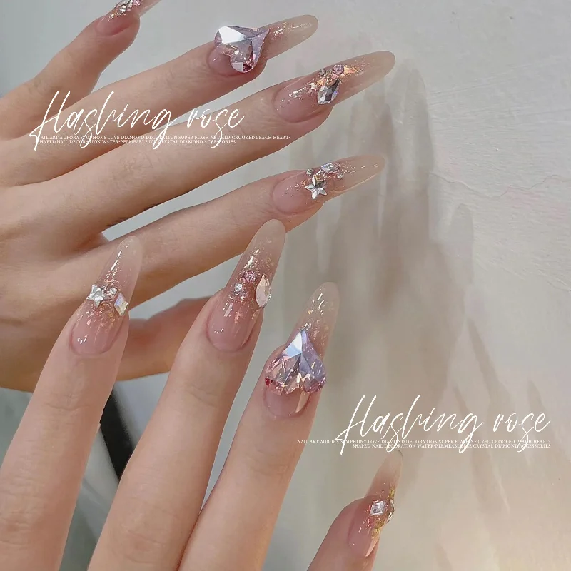 20Pcs Super Sparkle Nail Art Pink Series Rhinestones Quality Glass Multi-Shapes Shiny Manciure Nail Accessories DIY Crafts