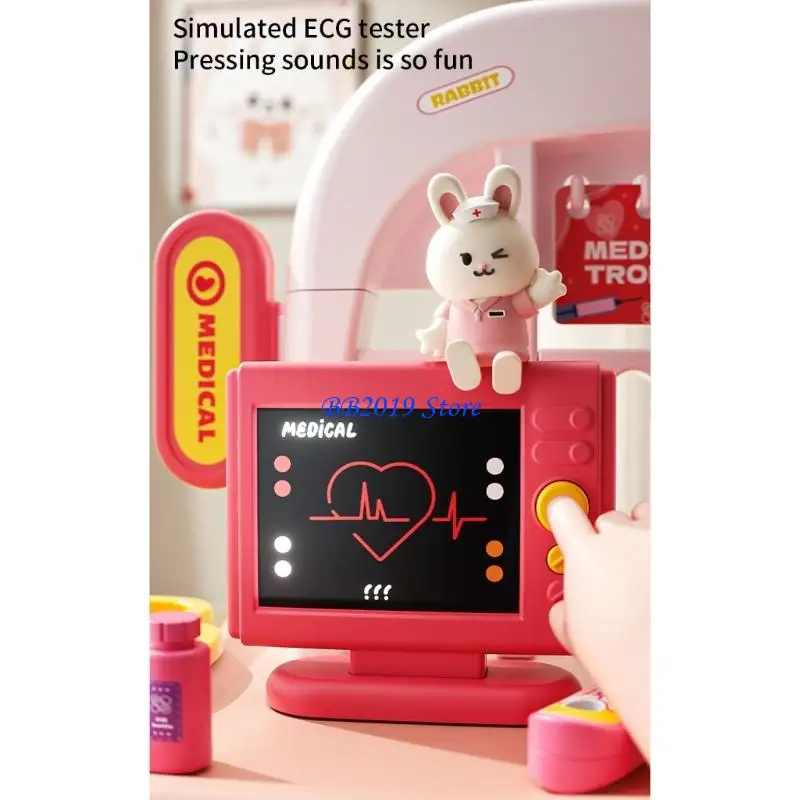 Q0kb crianças fingir médico playset realista instrumento médico carrinho brinquedo com acessórios para criança role play