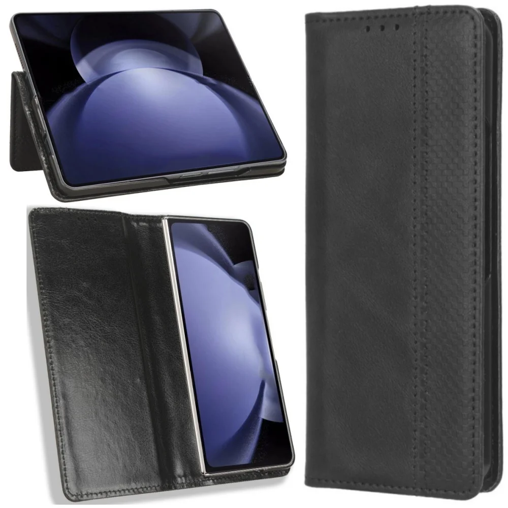 Leather Case For Samsung Galaxy Z Fold 7 6 5 4 3 2 Z Fold7 Magnetic Flip Protective Card Solt Wallet Phone Cover