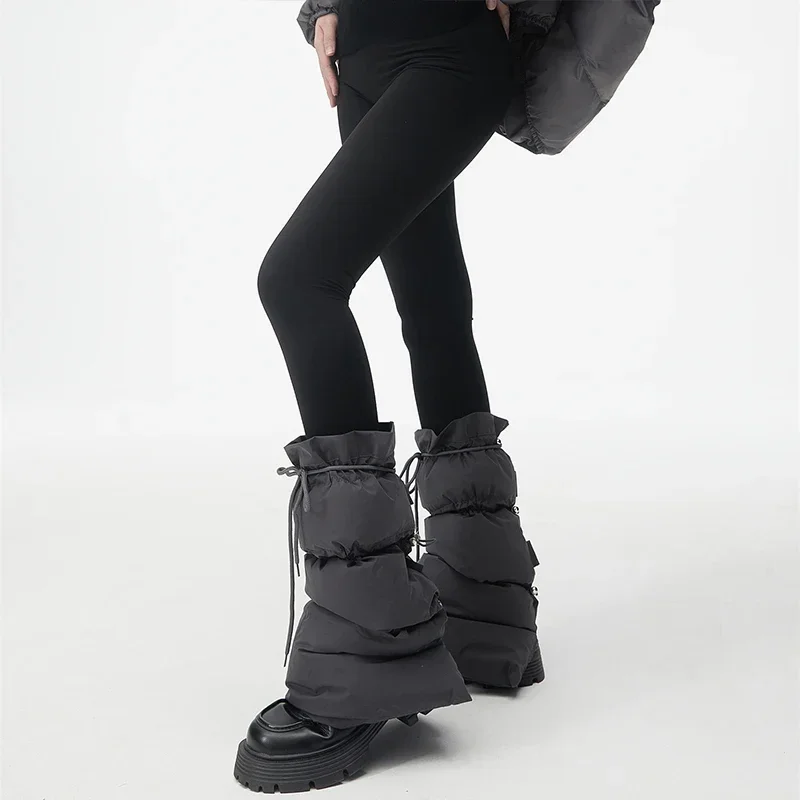 2025 Winter Women Warm Puffer Leg Warmers Drawstring Split Flared Boot Cuffs Knee Socks Insulated Padded Leg Sleeves