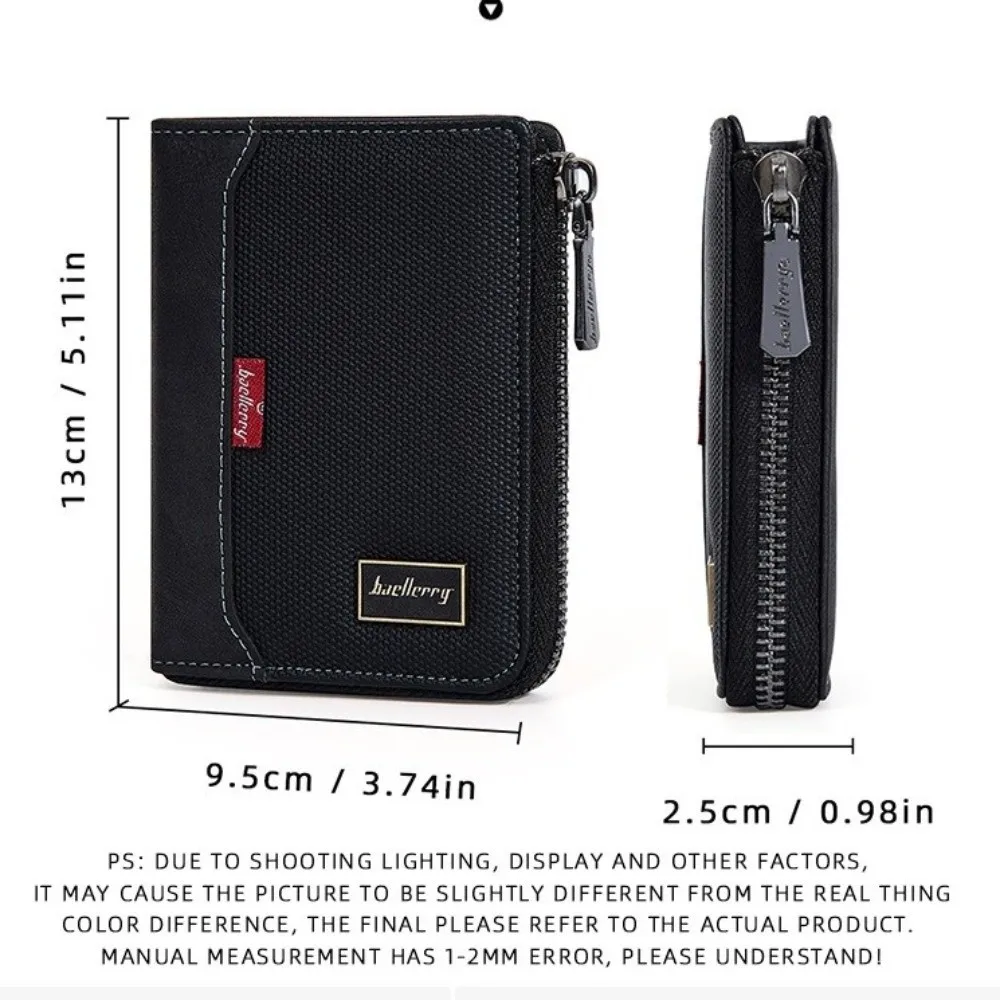 Fashion PU Leather Men's Wallet Multi-functional Large Capacity Short Card Bag Square Zipper Closure Business Wallet Male