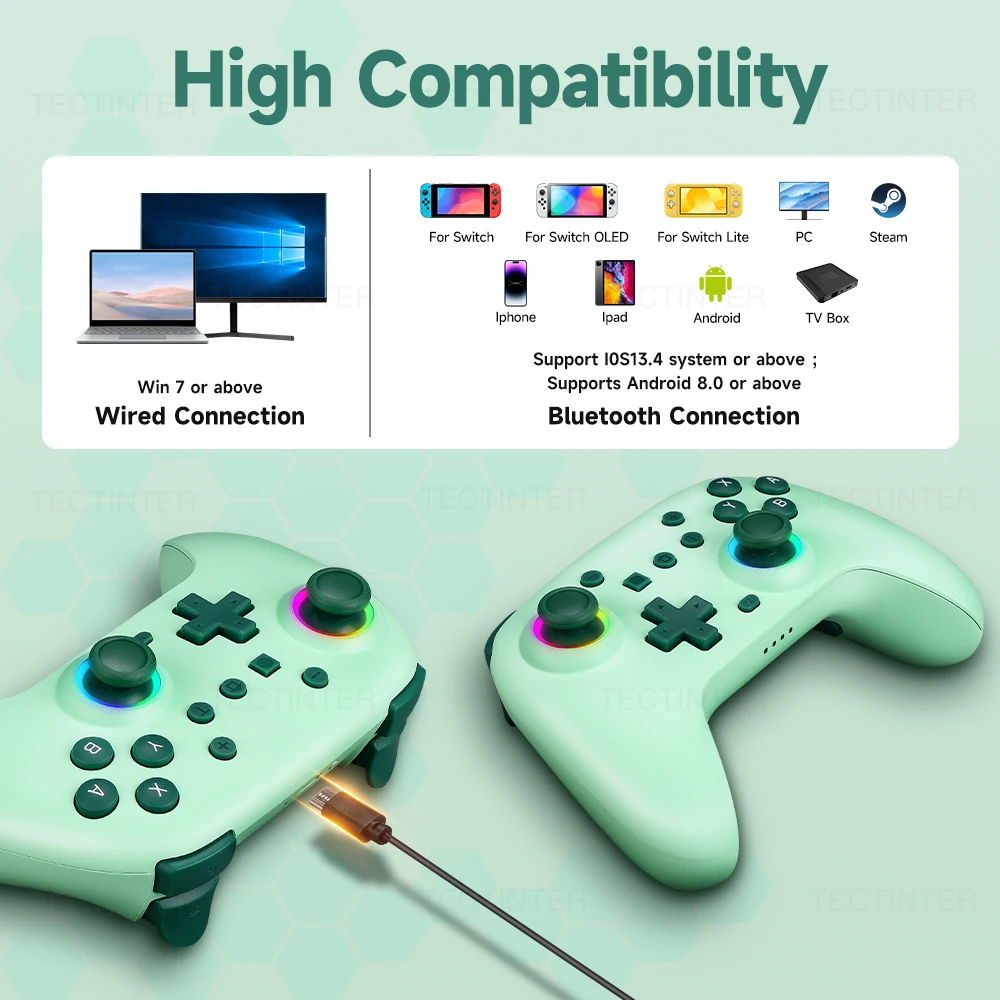 RGB Wireless Controller For Nintendo Switch/ OLED/ Lite/ Steam/ Android Gamepad PC Joystick Joypad Controle with Turbo Function