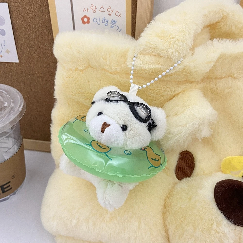 Kawaii PVC Swimming Bear Keychain Cartoon Stuffed Goggles Animal Pendant Transparent Korean Style Plush Bear Key Ring Women