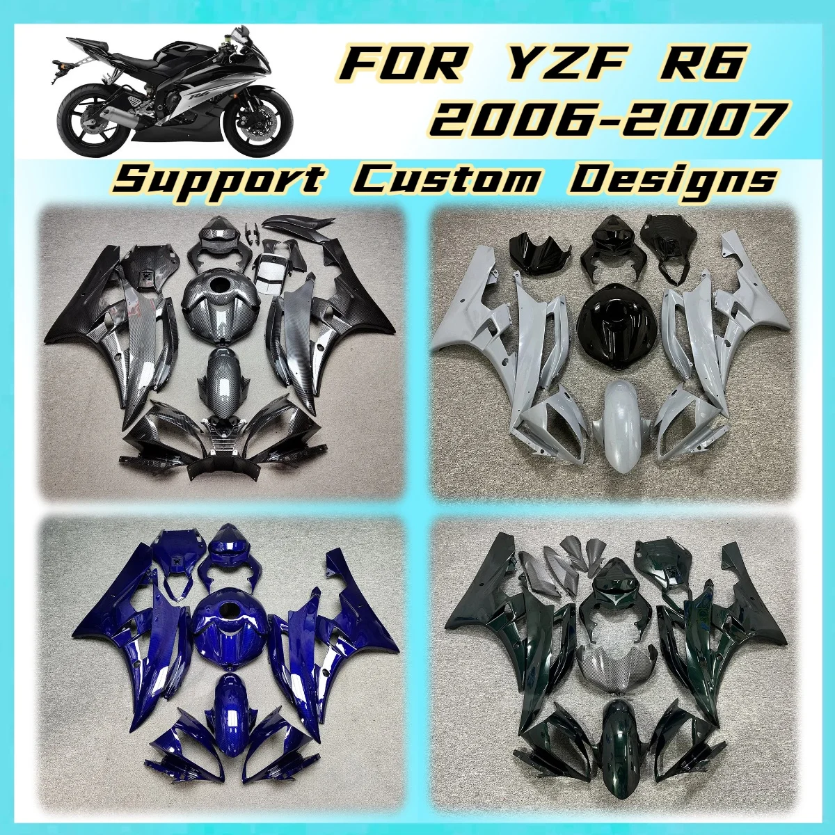 2006 2007 YZFR6 Motorcycle Plastic Parts Fairing Kit for 06 07 Yamaha YZF R6 Direct Replace Complete Fairings Cover Panel