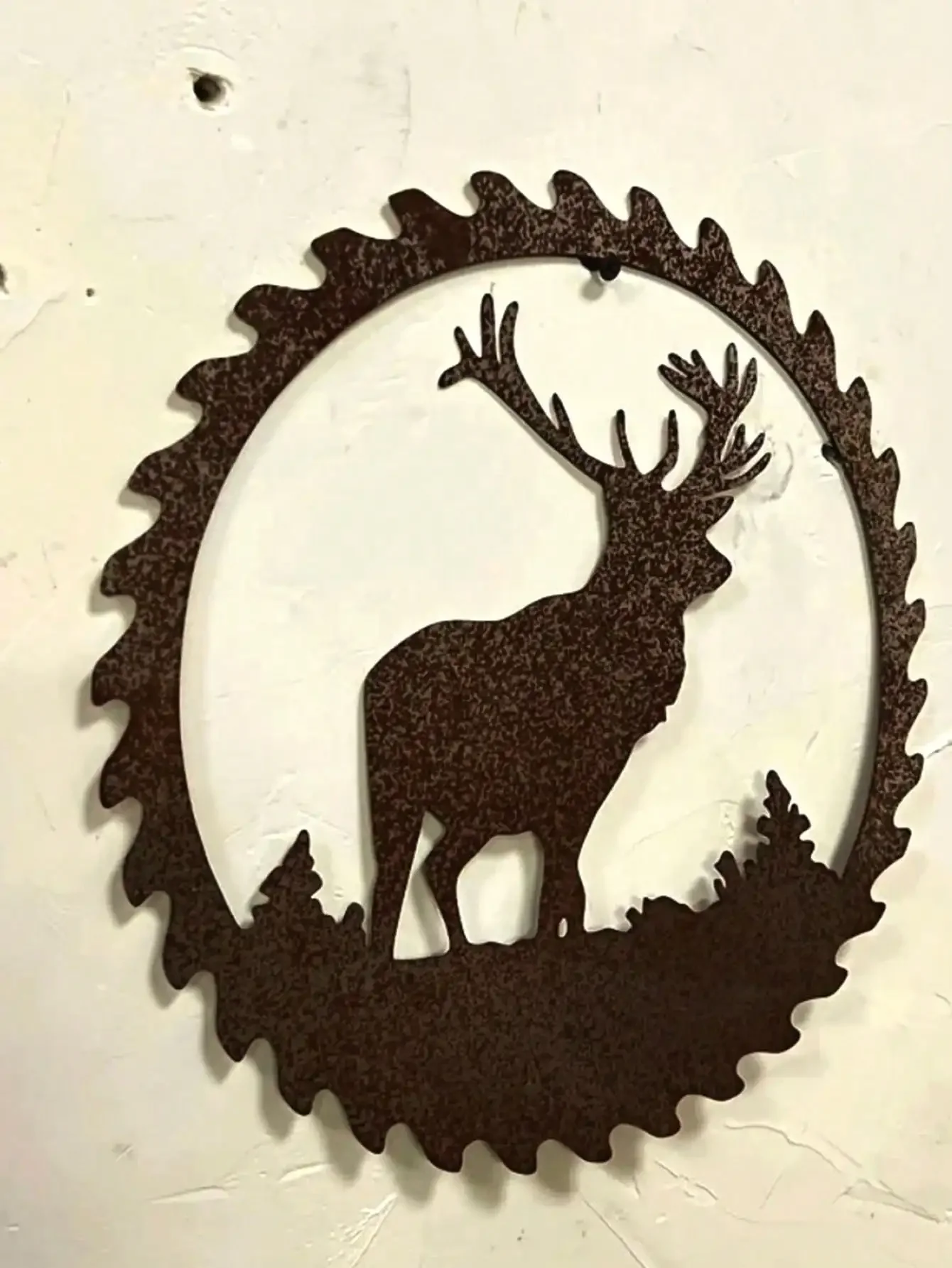 Rusty Finish Deer Iron Art, Retro Wild Style Outdoor Wall Ornament