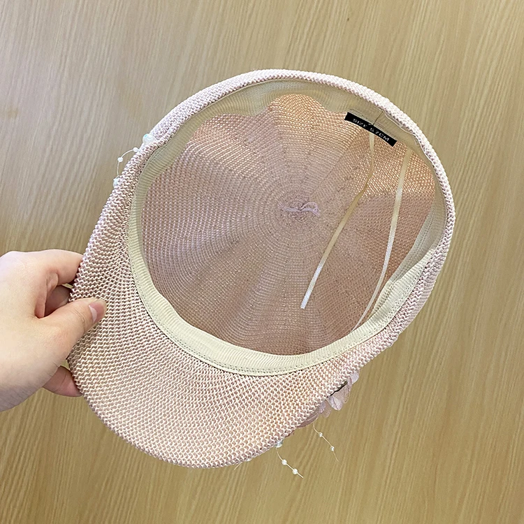 2022-pearl  flower ventilation  lady leisure  Octagonal hat  women  visors cap womens hats caps for women korean style hat