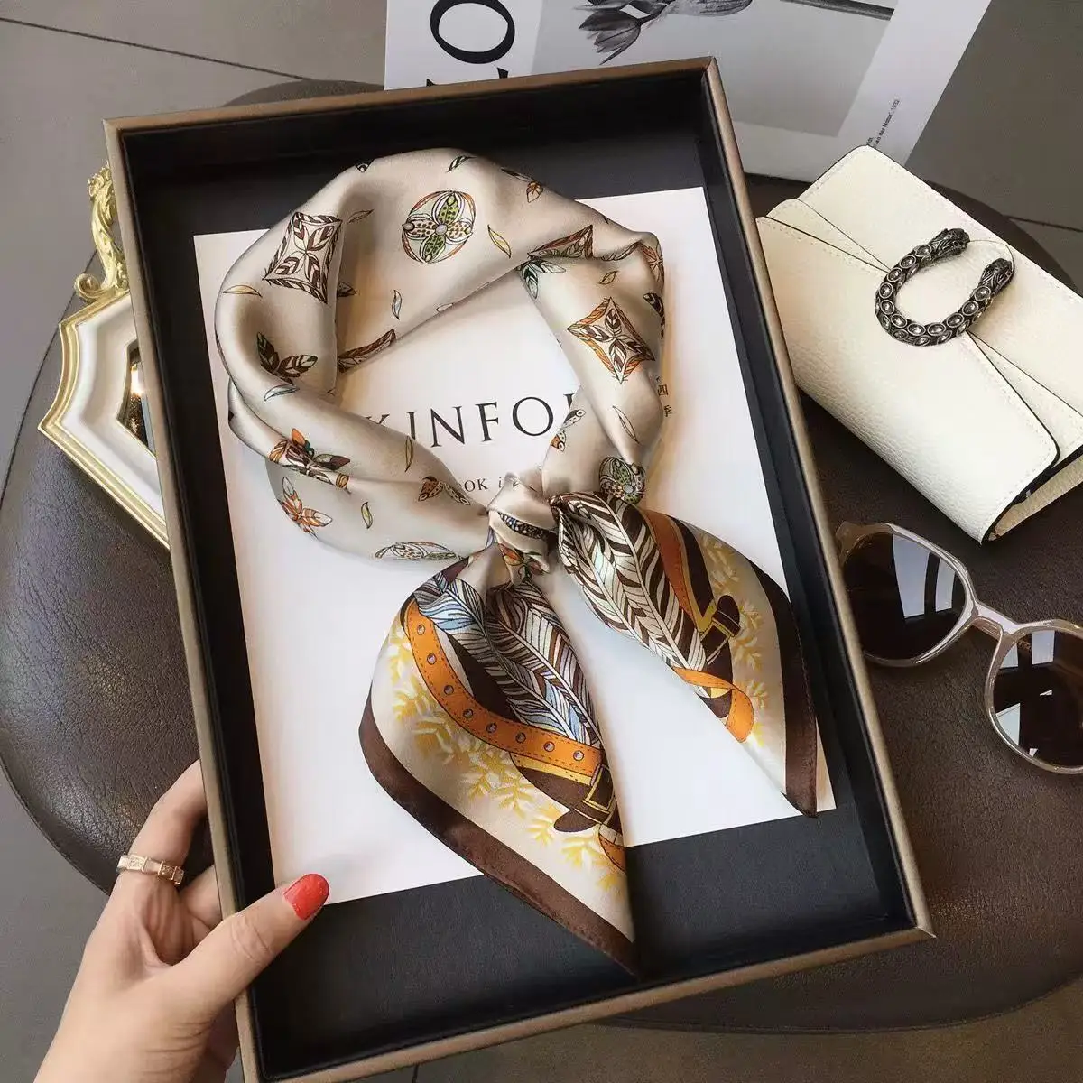 

100% Silk Scarf Custom Print Silk Twill square Scarf for Woman Digital Print Silk Scarf With Your Own Design