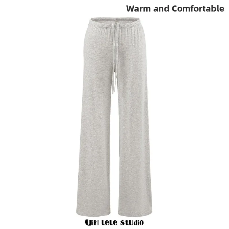 Pantalones de pierna ancha de cintura alta para mujer, pantalón informal de corte recto, holgado, con cintura elástica, pantalones largos Dstring Pure Desire Sle