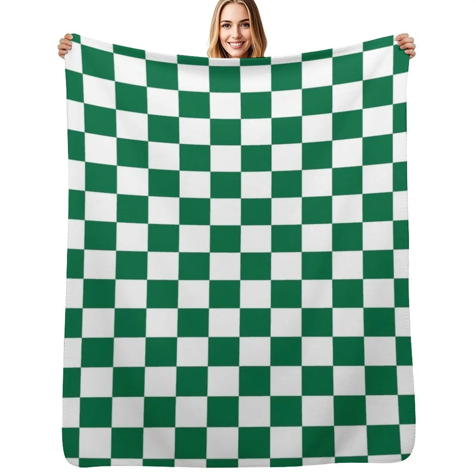 

White and Cadmium Green Checkerboard Throw Blanket christmas gifts Decorative Sofa For Sofa Thin Moving Blankets