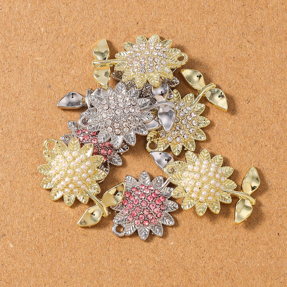 5 Stück Perlen-Strasssteine, Sonnenblumen-Charms, Anhänger für Schmuckherstellung, Halskette, Ohrringe, Armband, DIY-Zubehör, Zubehör