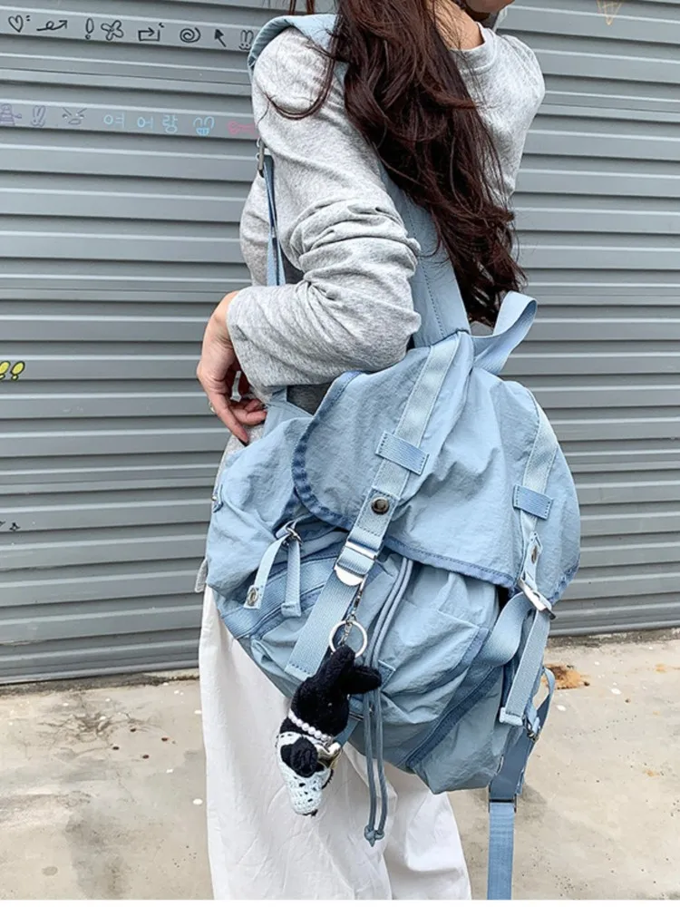 2024 New Casual Simple Student School Bag Women Fashion Korean Buckle Flip Nylon Backpacks Large Capacity Lightweight Backpack