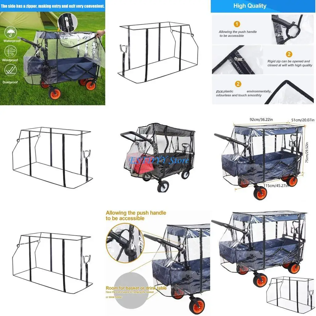 

G6DE Light Weight Foldable Wagon Rain Cover For Camping Wagons With Transparent Window Quick Setups Design For Protections