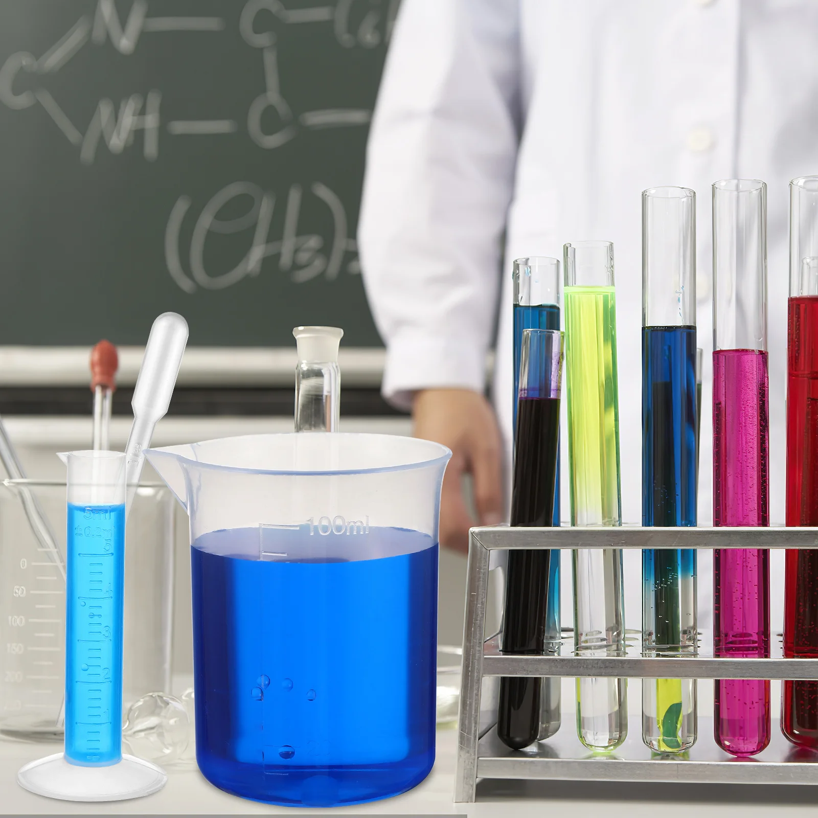 

1Set Plastic Graduated Cylinders Beaker Set Transfer Pipettes Tube Brush Clear Scale Measurement Laboratory Liquid Transfer