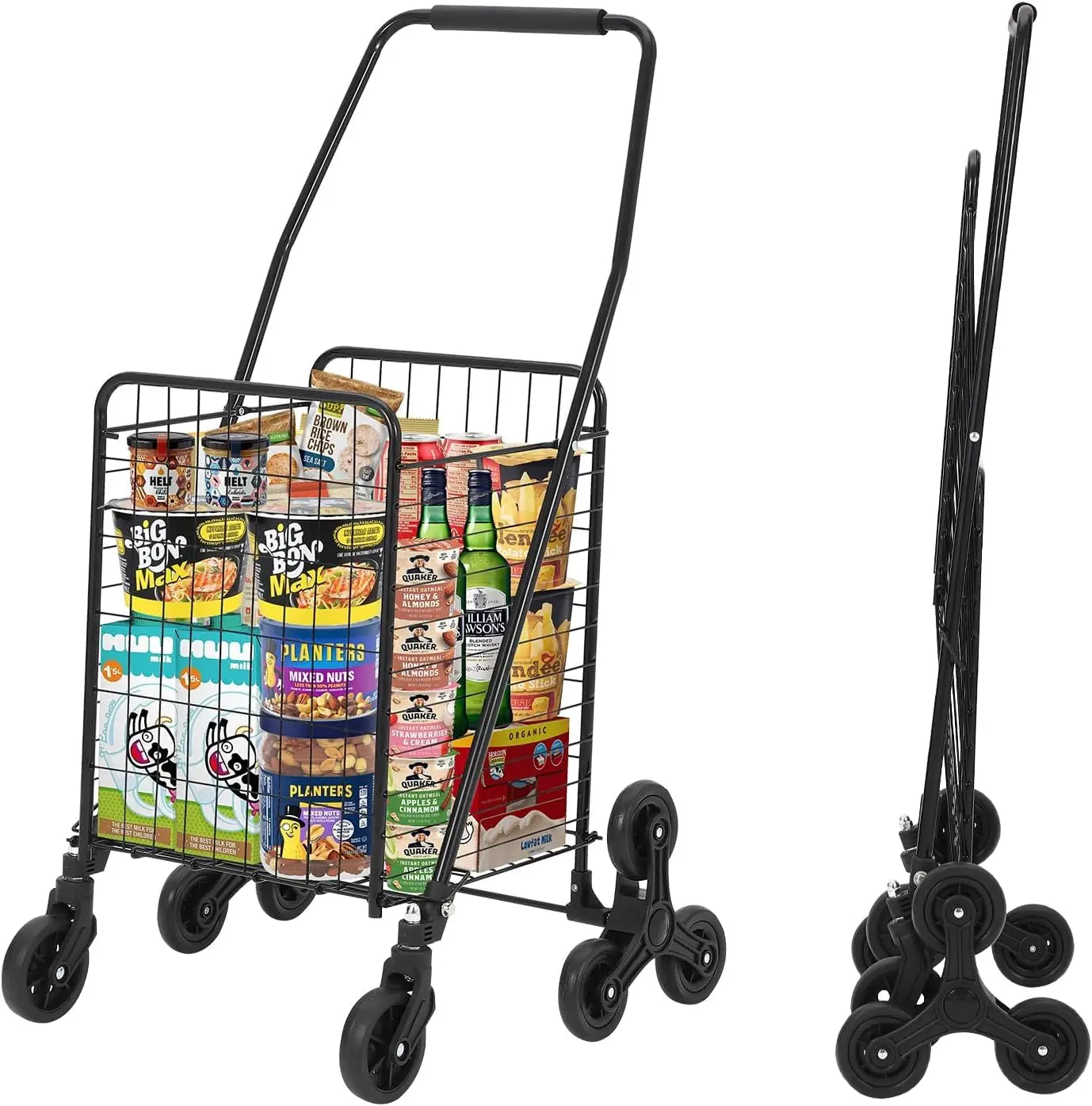 

Складная тележка для покупок, грузоподъемность 110 фунтов, из легированной стали, с колесами для подъема по лестнице, большая корзина на 22 галлона