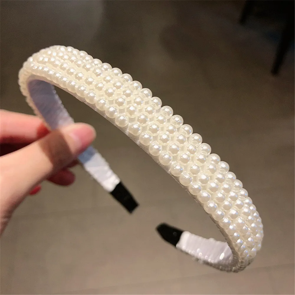 Fashion White Artificial Pearl Hair Hoop Fixed Hair Styling Elastic Hairbands Women Girls Makeup Washing Face Headband Headwear