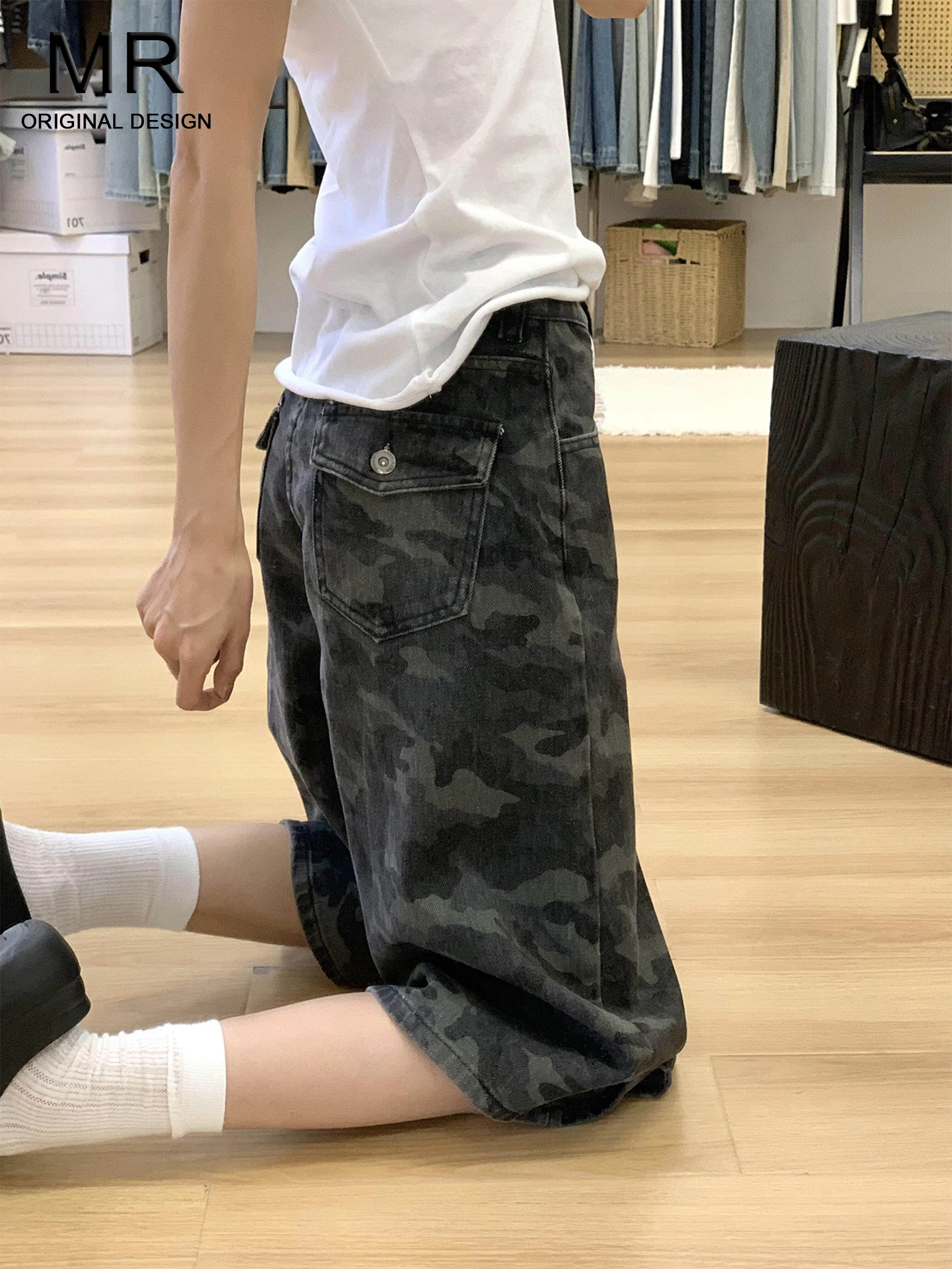 

Камуфляжные широкие джинсовые шорты в американском стиле, женские джинсовые шорты с высокой талией, свободного кроя, летние, повседневные, дышащие, легкие, из денима