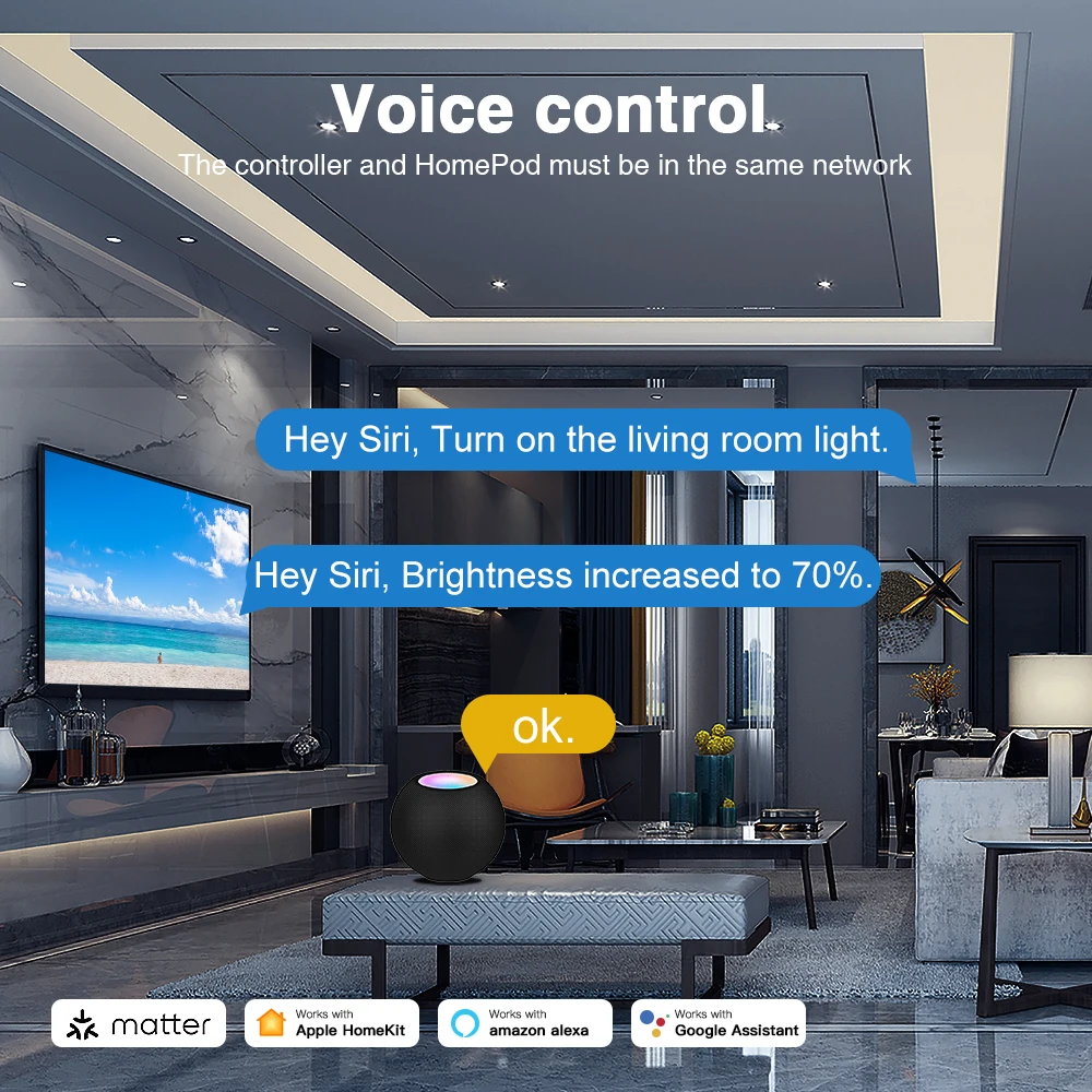 Matter WiFi 5m 10m 20m COB RGB+CCT LED Strip Liner Light 24V Dimmable Party Room Decor Lamp Full Kit f Alexa Homekit Siri Google
