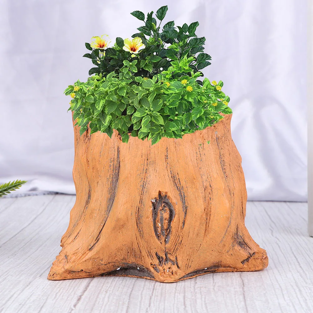 

2Pcs Cement Flower Pot Simulated Tree Stump Creative Large Capacity Lightweight Planter for Succulents Small Flowers Garden