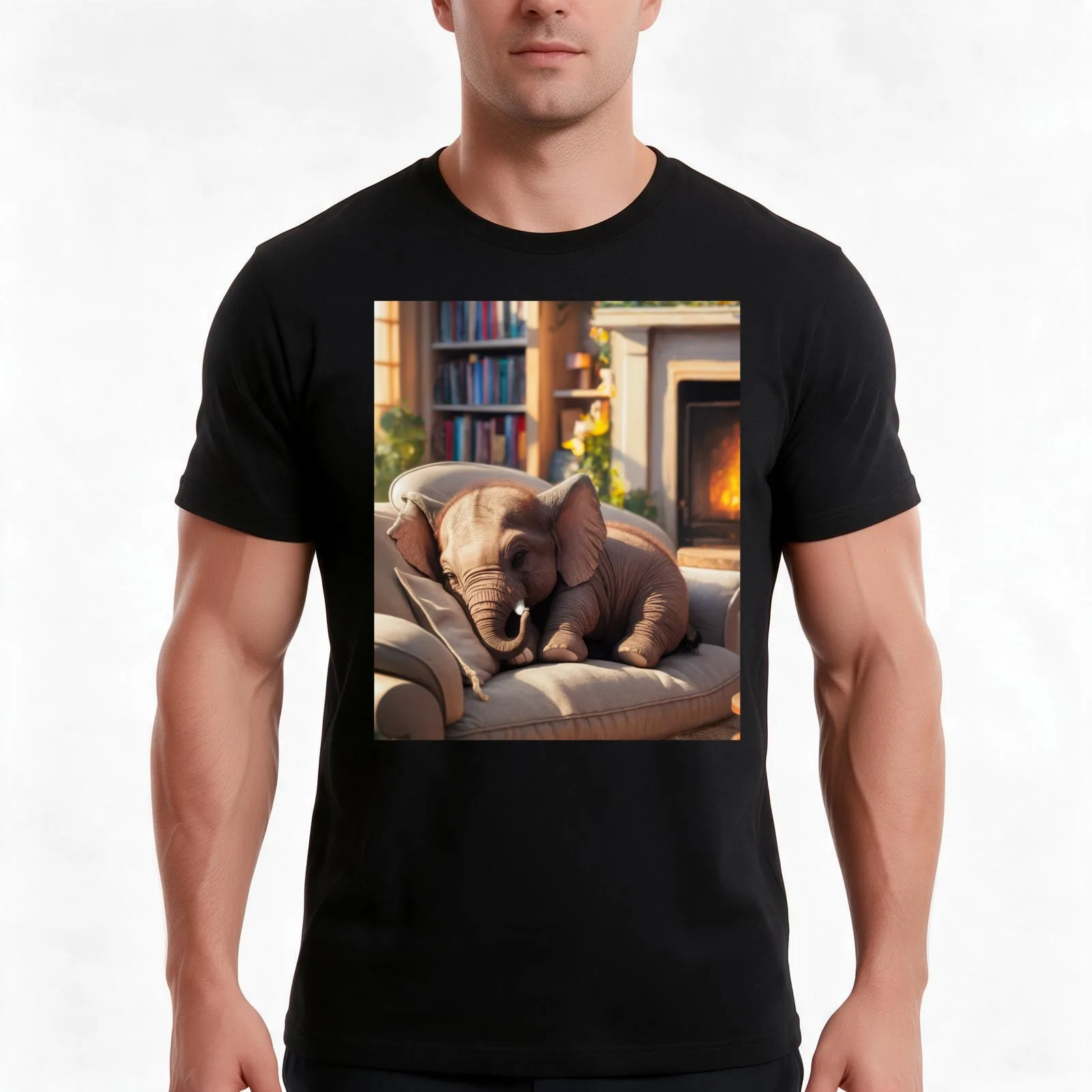 Elephant Portrait. resting elephant T-Shirt, Summer Casual Cotton Tee, Oversized Streetwear Tops, Vintage Graphic Print