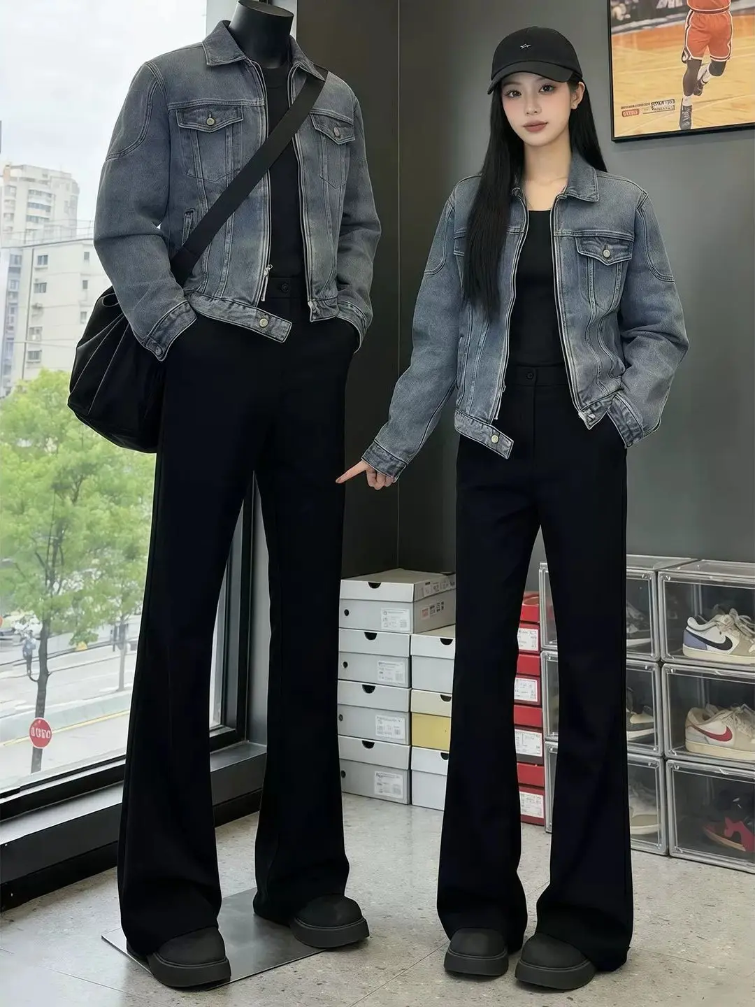 Black American Style Slim Fit Men's Pants Autumn High Street Tailored Knife Straight Leg Micro Flared Trousers Casual Wear