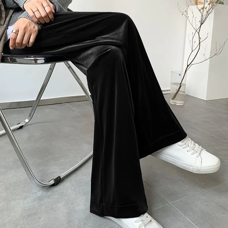 

2023 New Spring Autumn Golden Velvet Wide-leg Pants Women Loose High-waisted Straight Trousers Tube Casual Drag Plus Size Wear