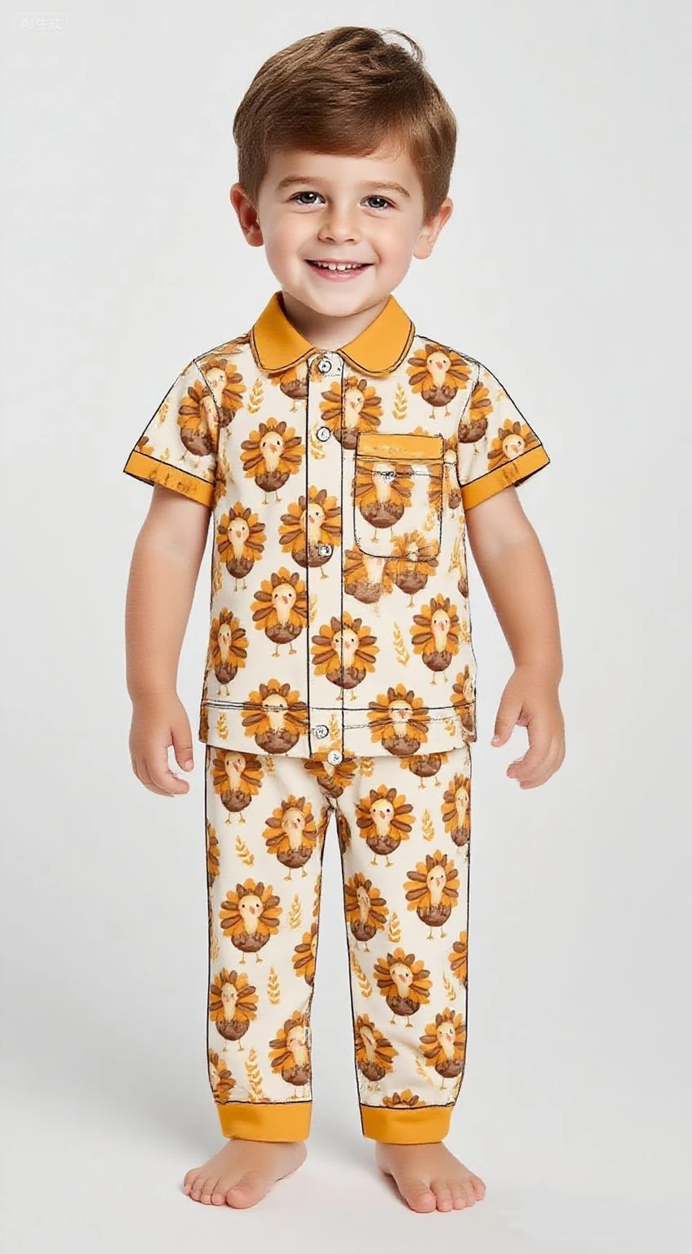 

Детская одежда на День Благодарения, костюм с короткими рукавами для мальчиков и девочек, оранжевая одежда с лацканами, одежда из молочного шелка на заказ