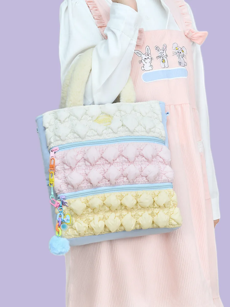 Original 2026 New Arrival Triple Color Puff Cloud Tote Bag Women's Large Capacity Ruched Plush Shoulder Bag