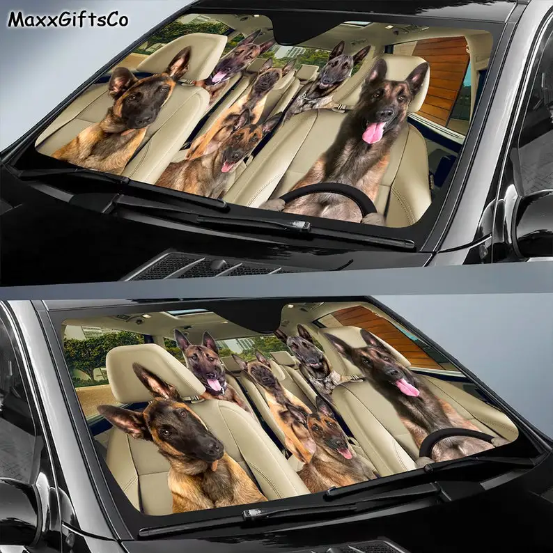 Malinois Car Sun Shade, Malinois Windshield, Malinois Family Sunshade, Dog Car Accessories, Car Decoration, Gift For Dad, Mom