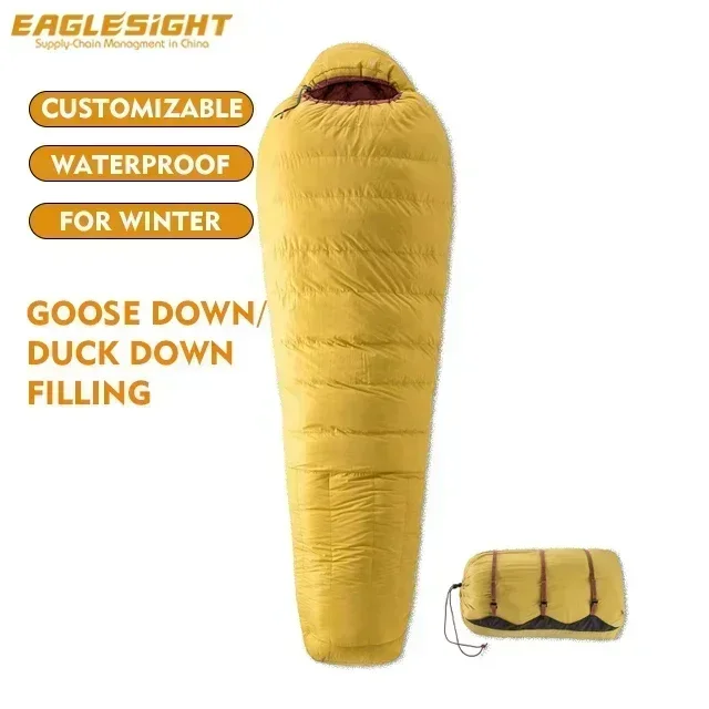 Adults Camping Sleeping Bag 1200g Duck Goose Down Filling Mummy Style Waterproof For Outdoor Winter -40°C Camping Sleeping Gear
