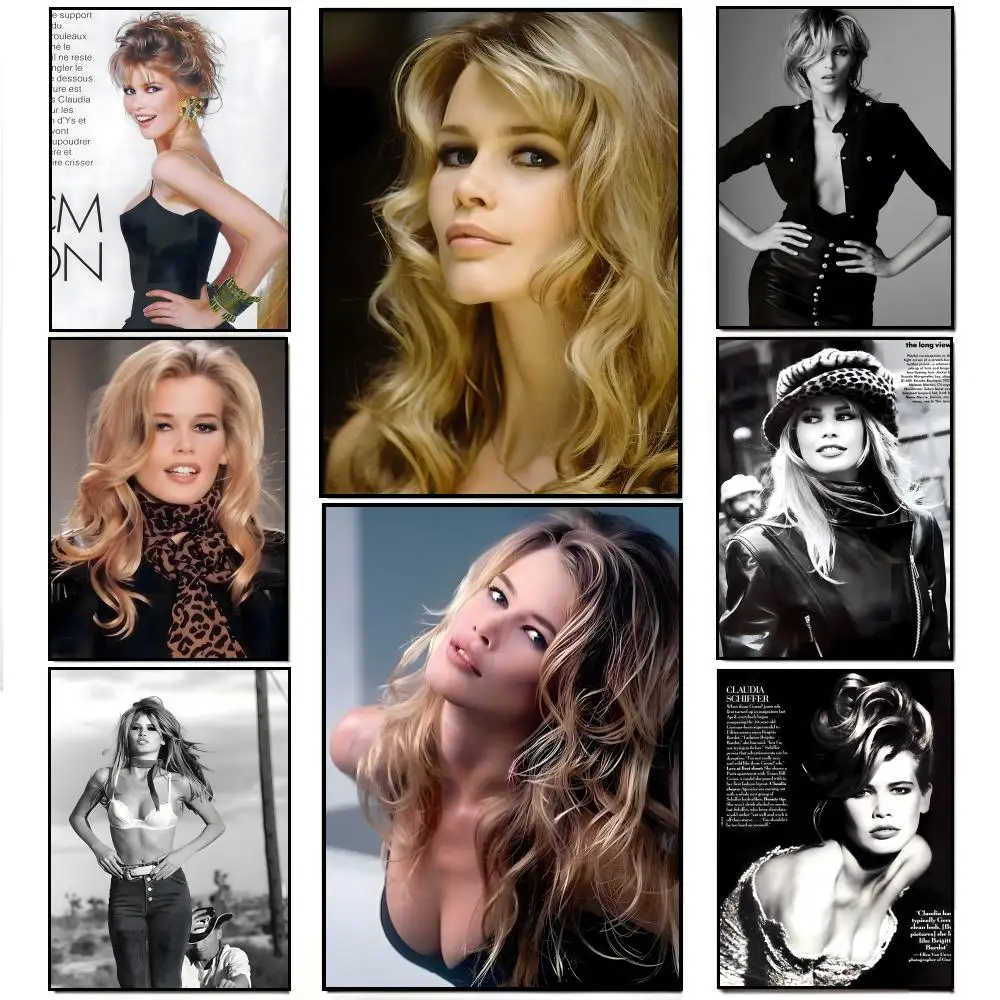 Póster elegante, icónico y a la moda del modelo C-Claudia Schiffer, pegatina de pared impermeable HD, decoración para sala de estar, regalo