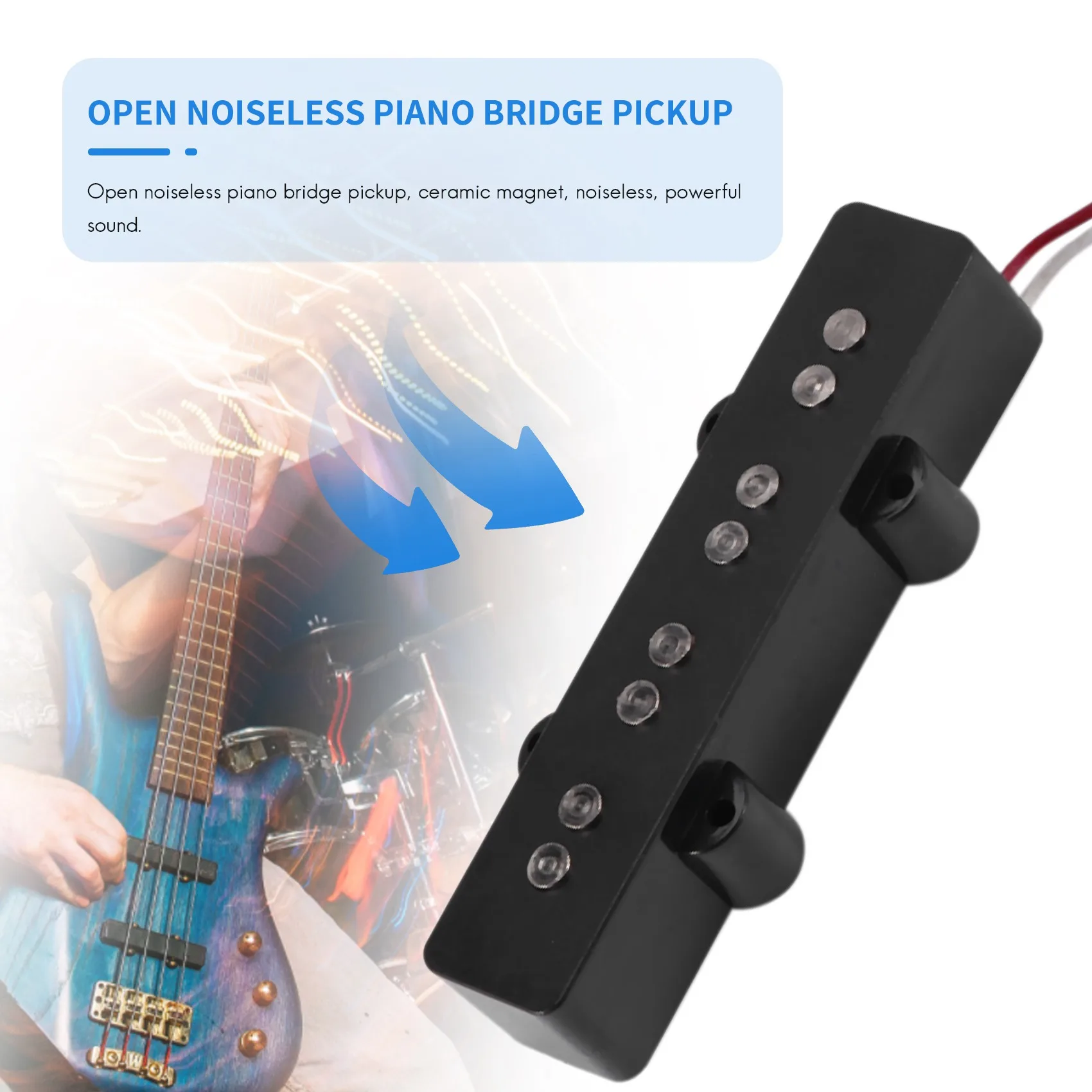 Pro Electric Bass Open Type Noiseless Bridge Pickup For 4 String Jazz Bass Jb Style,Black 95x18.3Mm