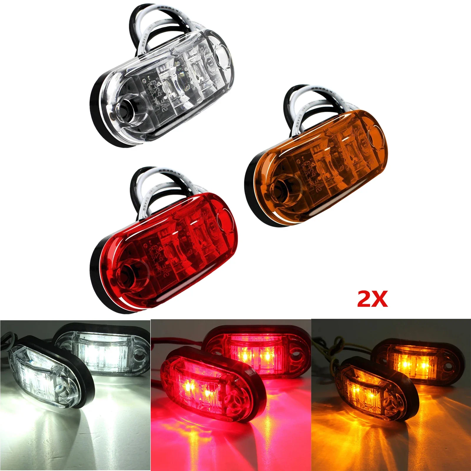 

2 Pcs Durable Led Side Marker Lights for Trailer Trucks Caravan Side Clearance Marker Light Lamp Led Lorry Amber Red White