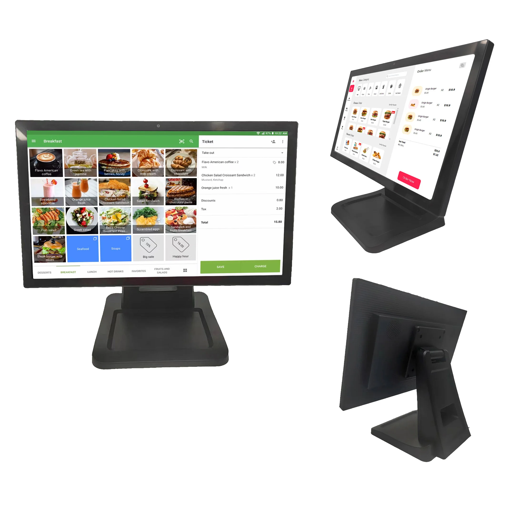 Android 14 Cash Register 8-core CPU, 15.6 Inch 4G+32G Touch POS with 1920*1080P Screen Restaurant POS Ordering Kiosk Shopify PO